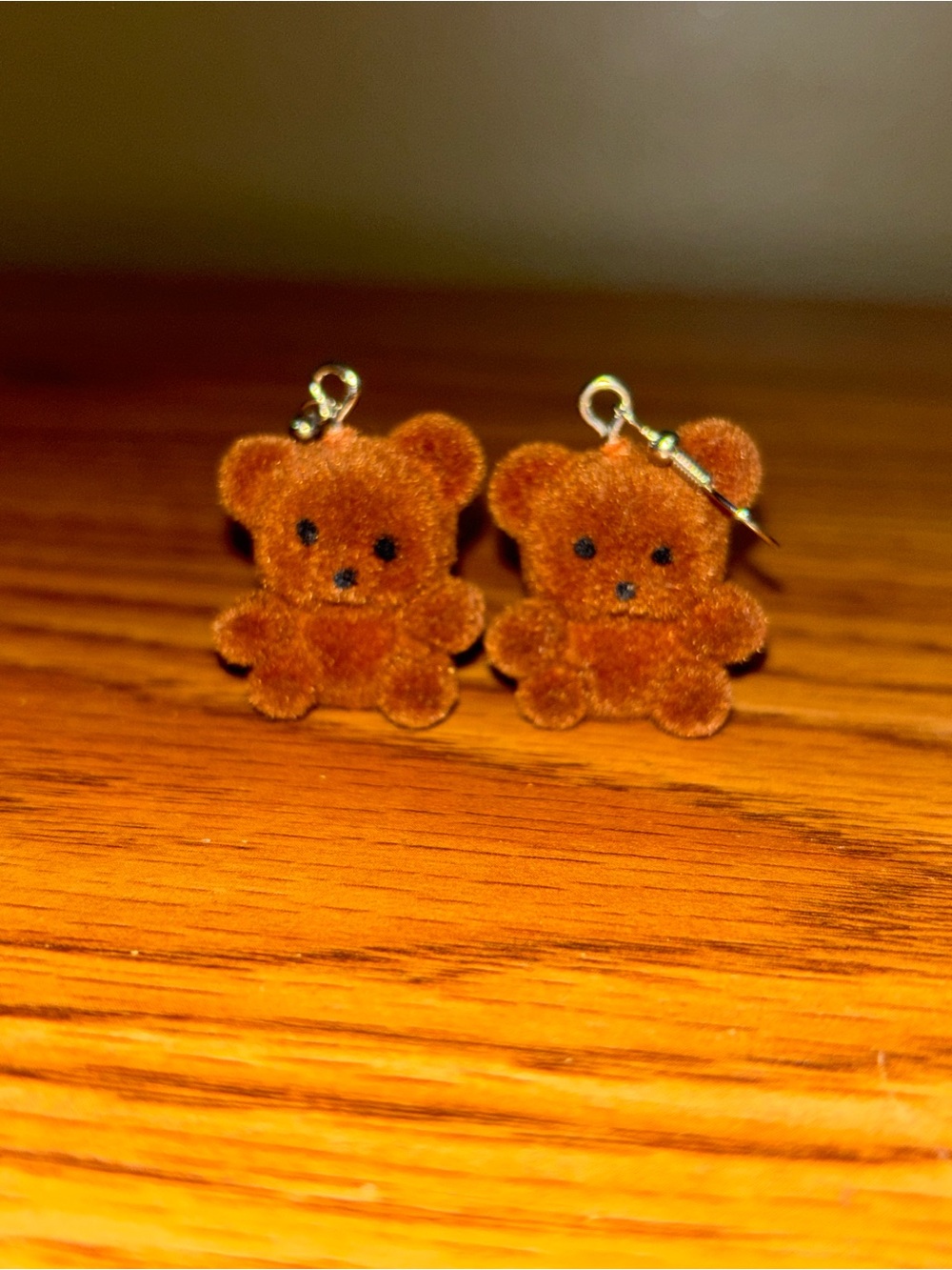 Brown Teddy Bear Velvet Dangle Earrings